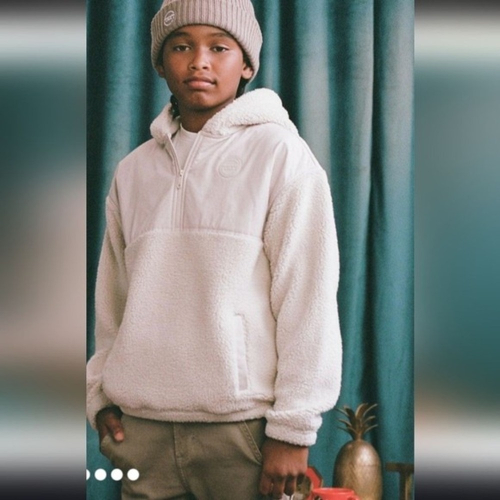 Abercrombie Kids Sherpa‎ Quarter Zip Hoodie Cream Size XL